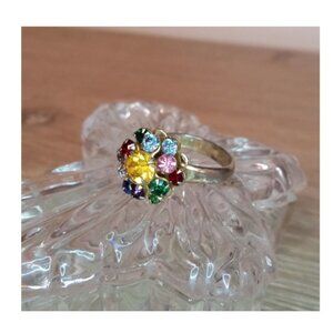 𝅺Vintage Judy Lee Colorful Flower Rhinestone Costume Ring Adjustable Band